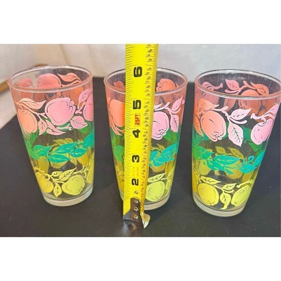 HAZEL ATLAS Tumblers Apple Fruit Decor Pastel Colors Pink Green Yellow Set of Tw - Picture 7 of 8